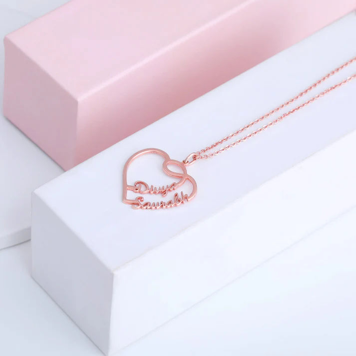 Interlocking Heart Custom Two Name Necklace