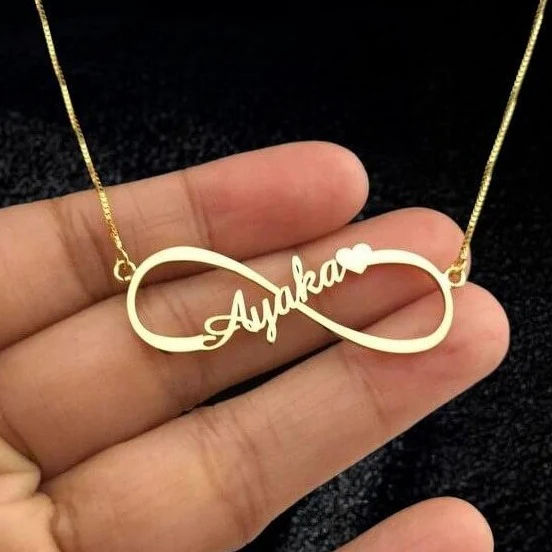 Infinity Name Necklace With Heart Accent And Curved Script