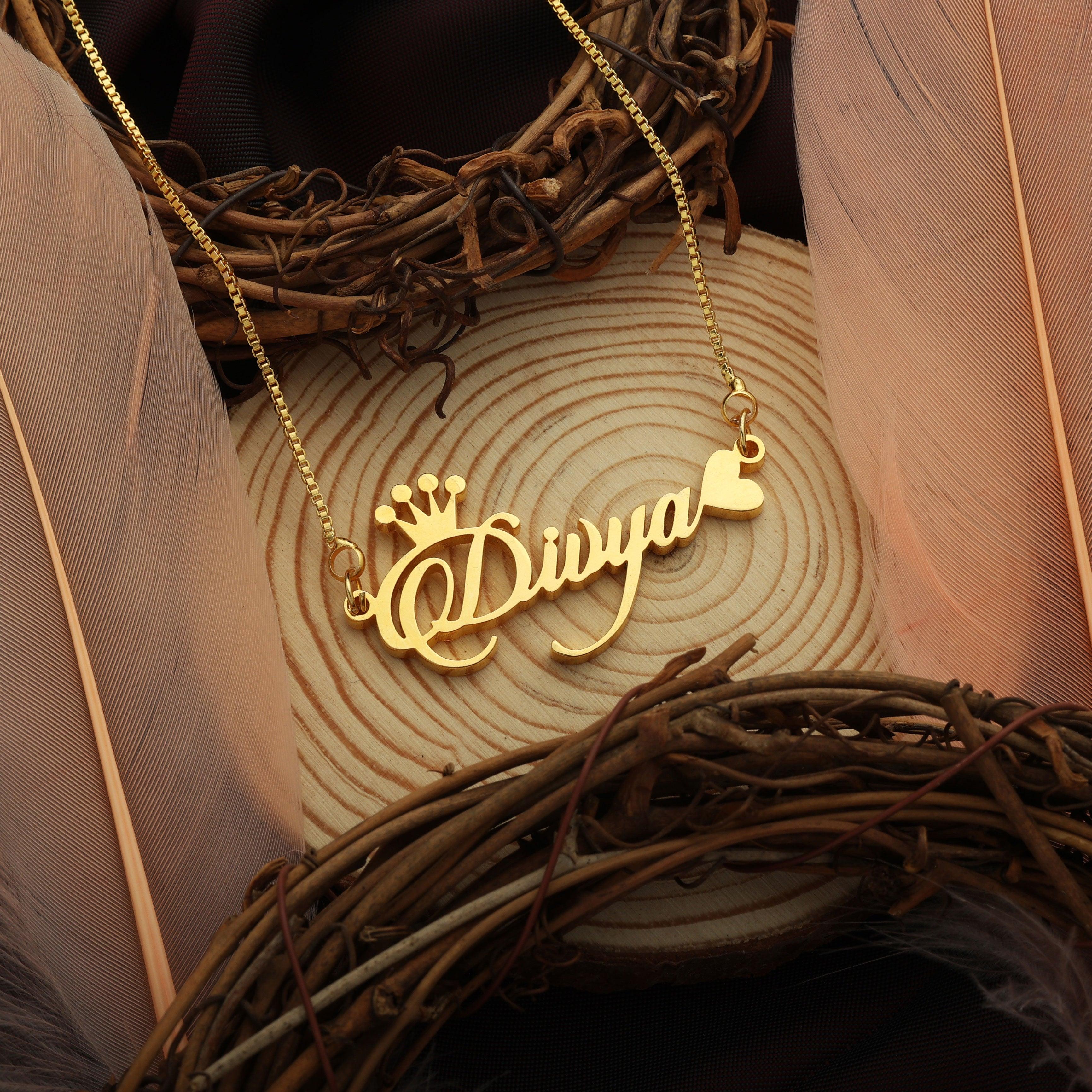 Script Name Necklace With Crown Detail And Heart Accent