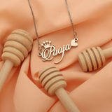 Script Name Necklace With Crown Detail And Heart Accent thumbnail 3