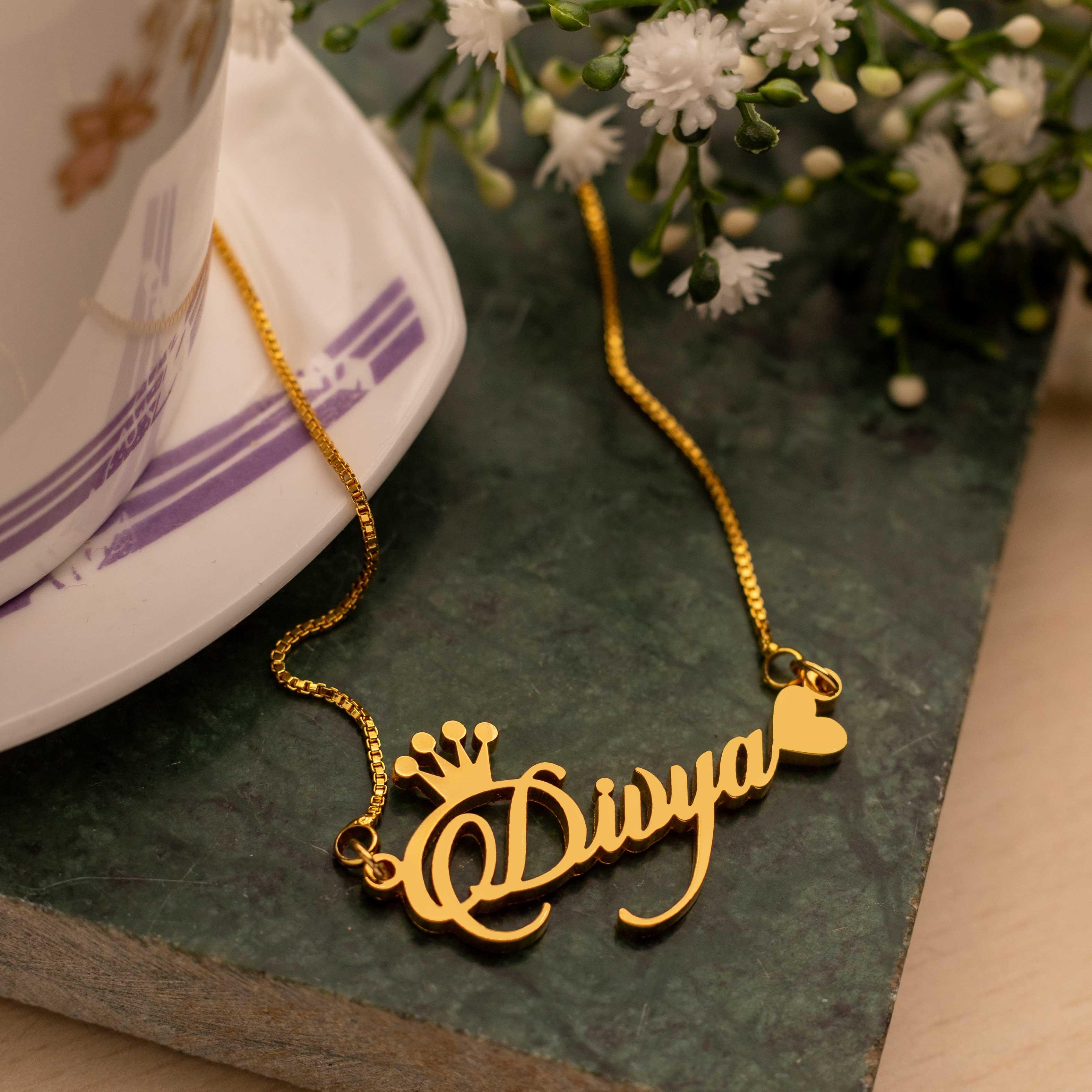 Script Name Necklace With Crown Detail And Heart Accent thumbnail 2