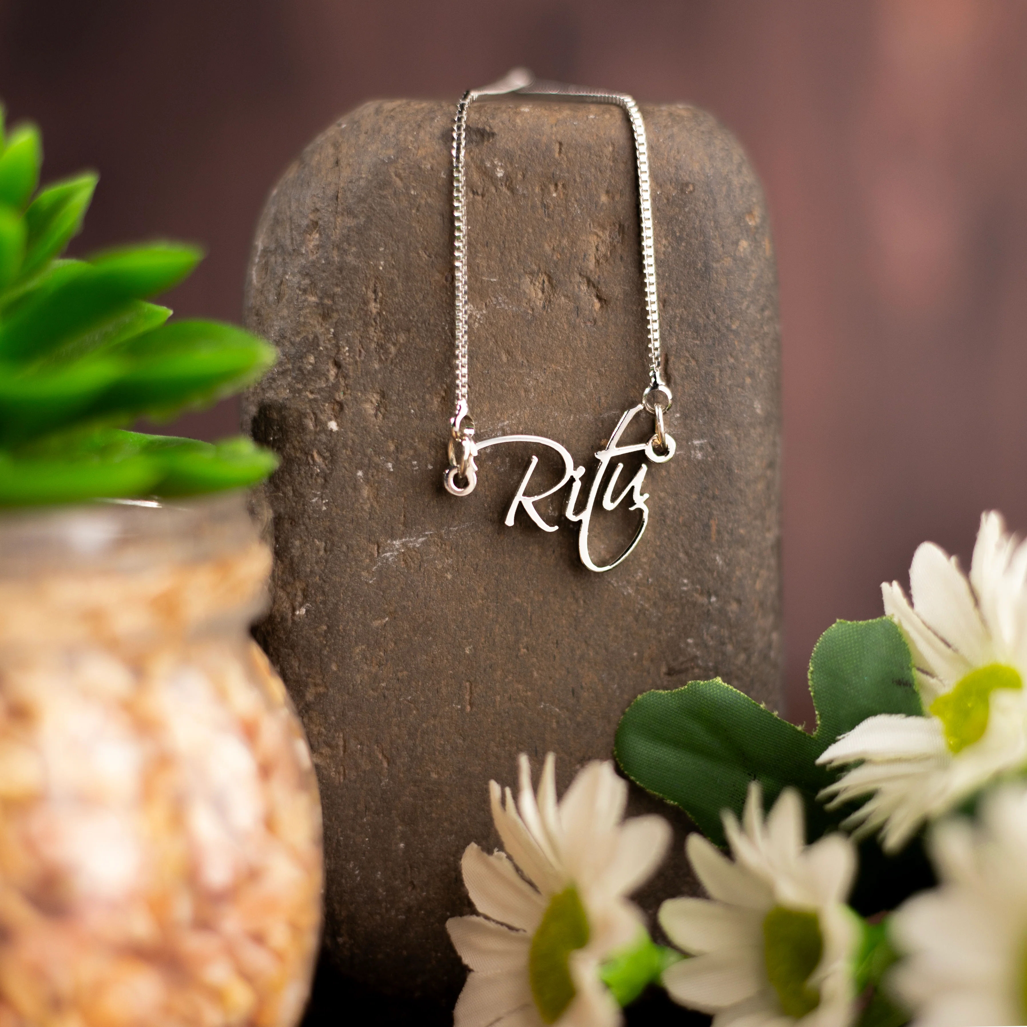 Angular Script Name Necklace With Thick Cut Lettering