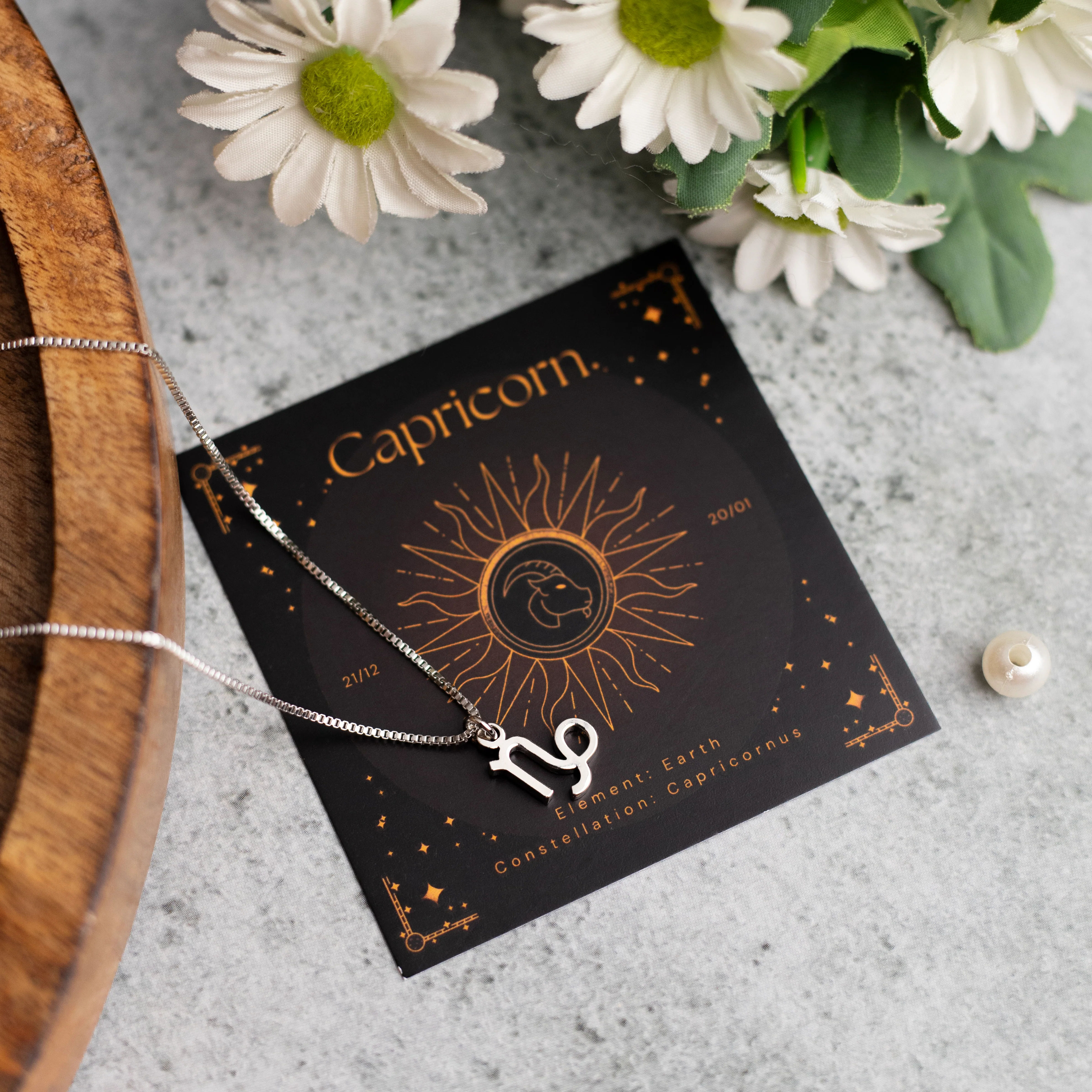 Zodiac Symbol Pendant Necklace With Capricorn Sign Detail thumbnail 3