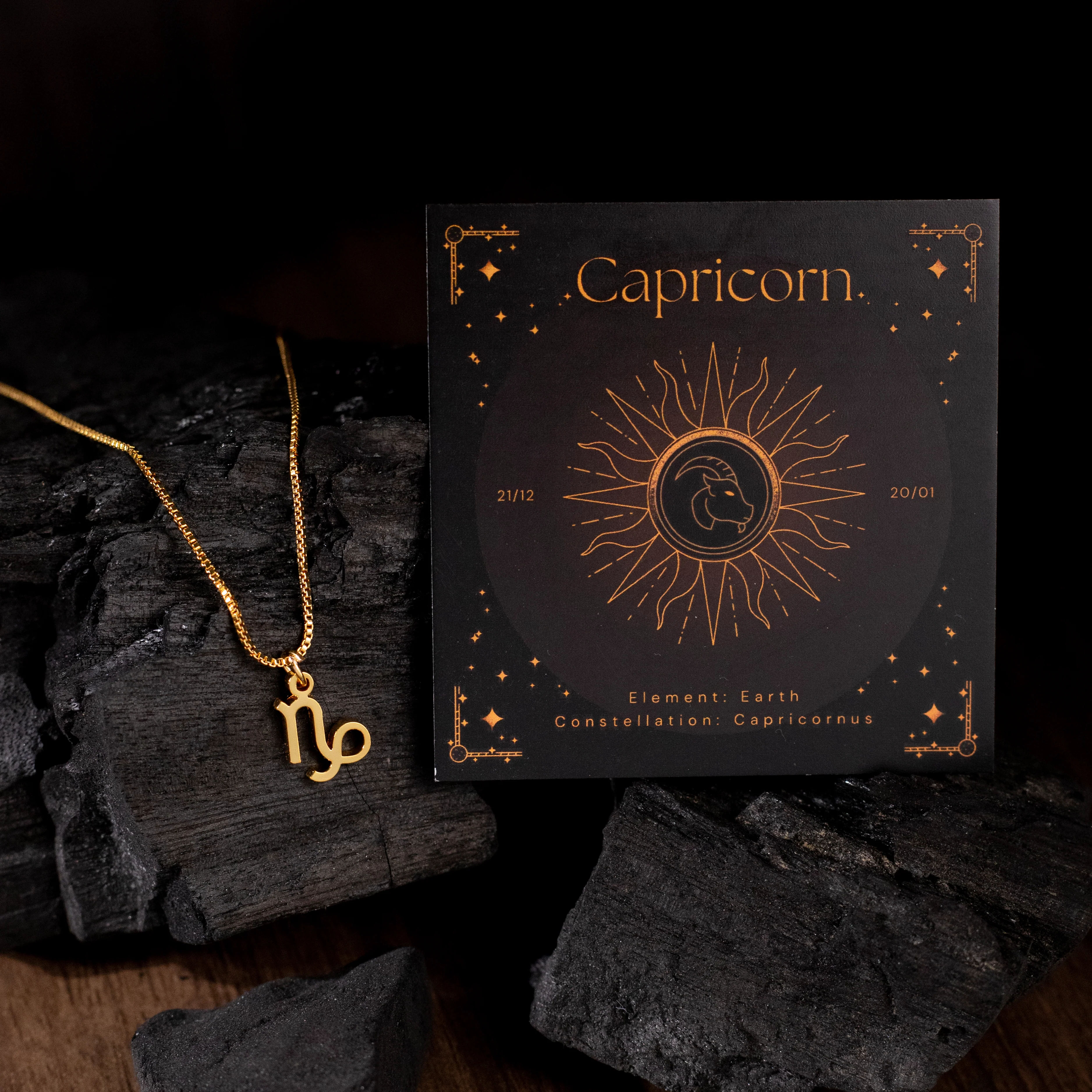 Zodiac Symbol Pendant Necklace With Capricorn Sign Detail
