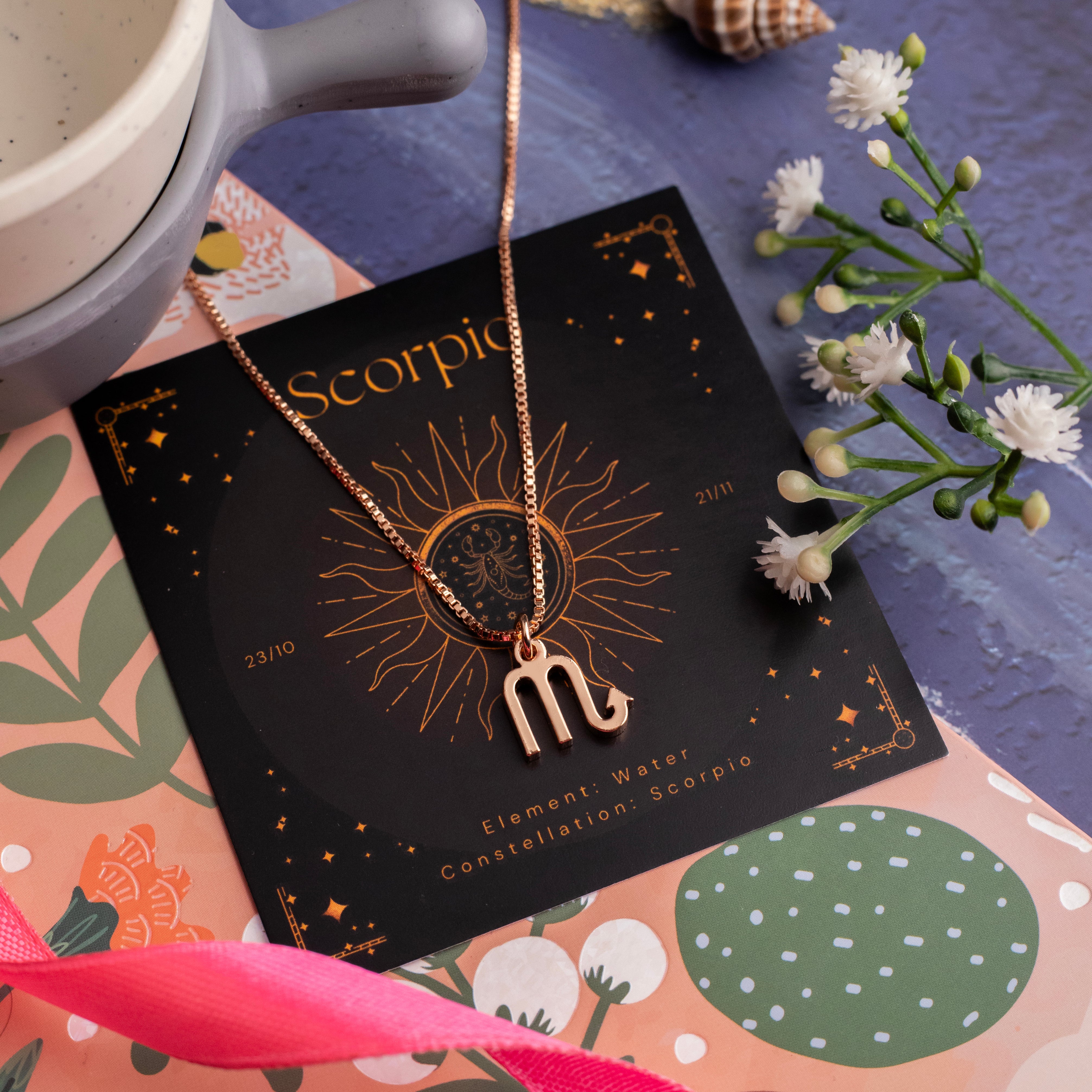Zodiac Symbol Pendant Necklace With Scorpio Sign  thumbnail 2