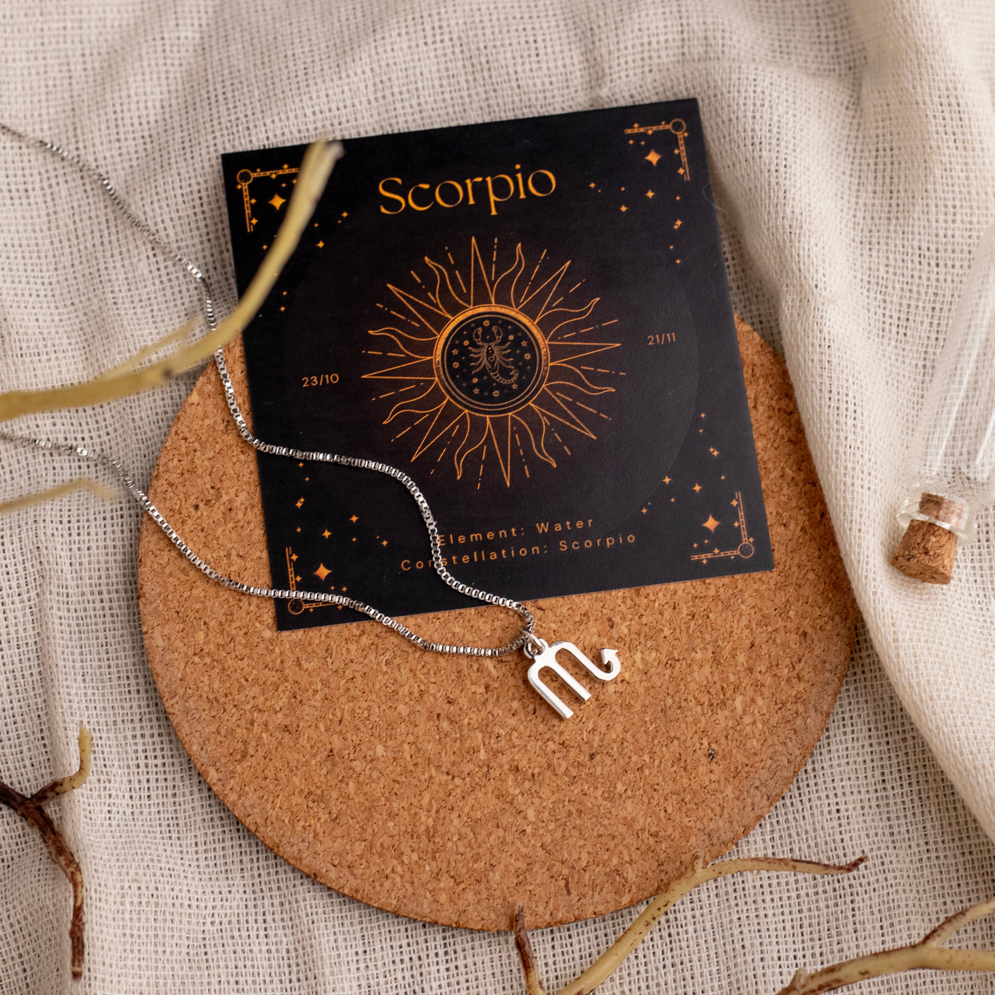 Zodiac Symbol Pendant Necklace With Scorpio Sign  thumbnail 3