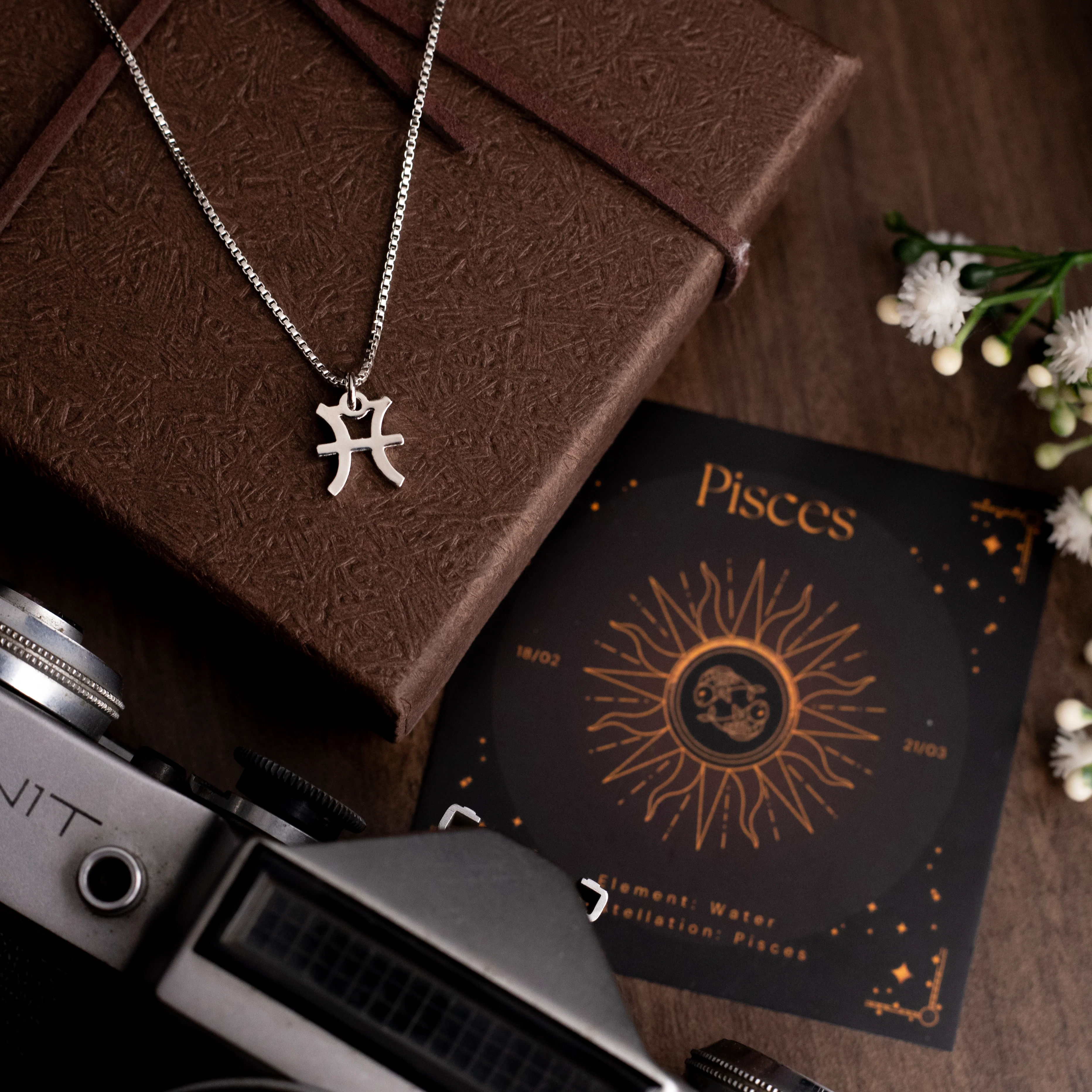 Zodiac Symbol Pendant Necklace With Pisces Sign  thumbnail 3