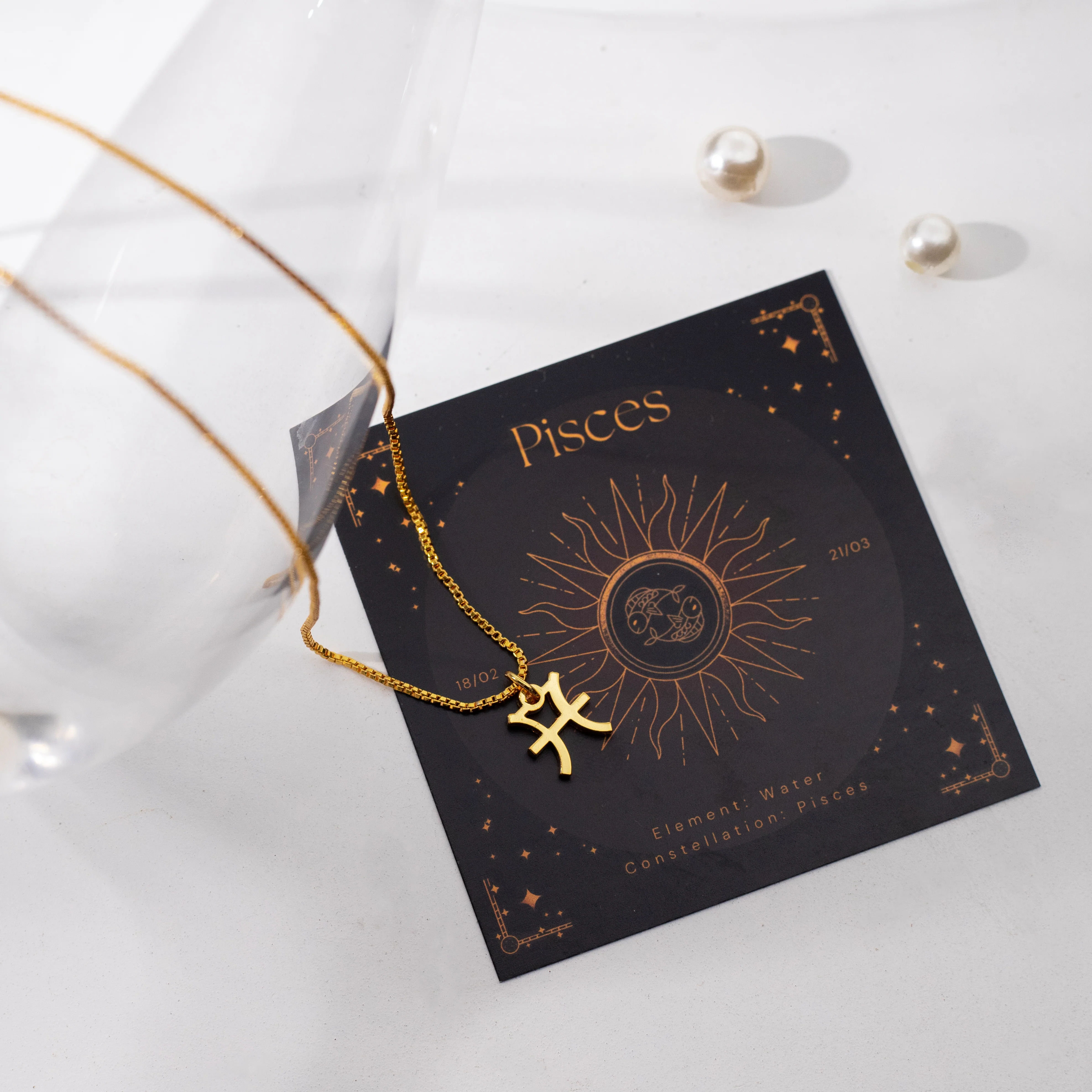 Zodiac Symbol Pendant Necklace With Pisces Sign  thumbnail 2