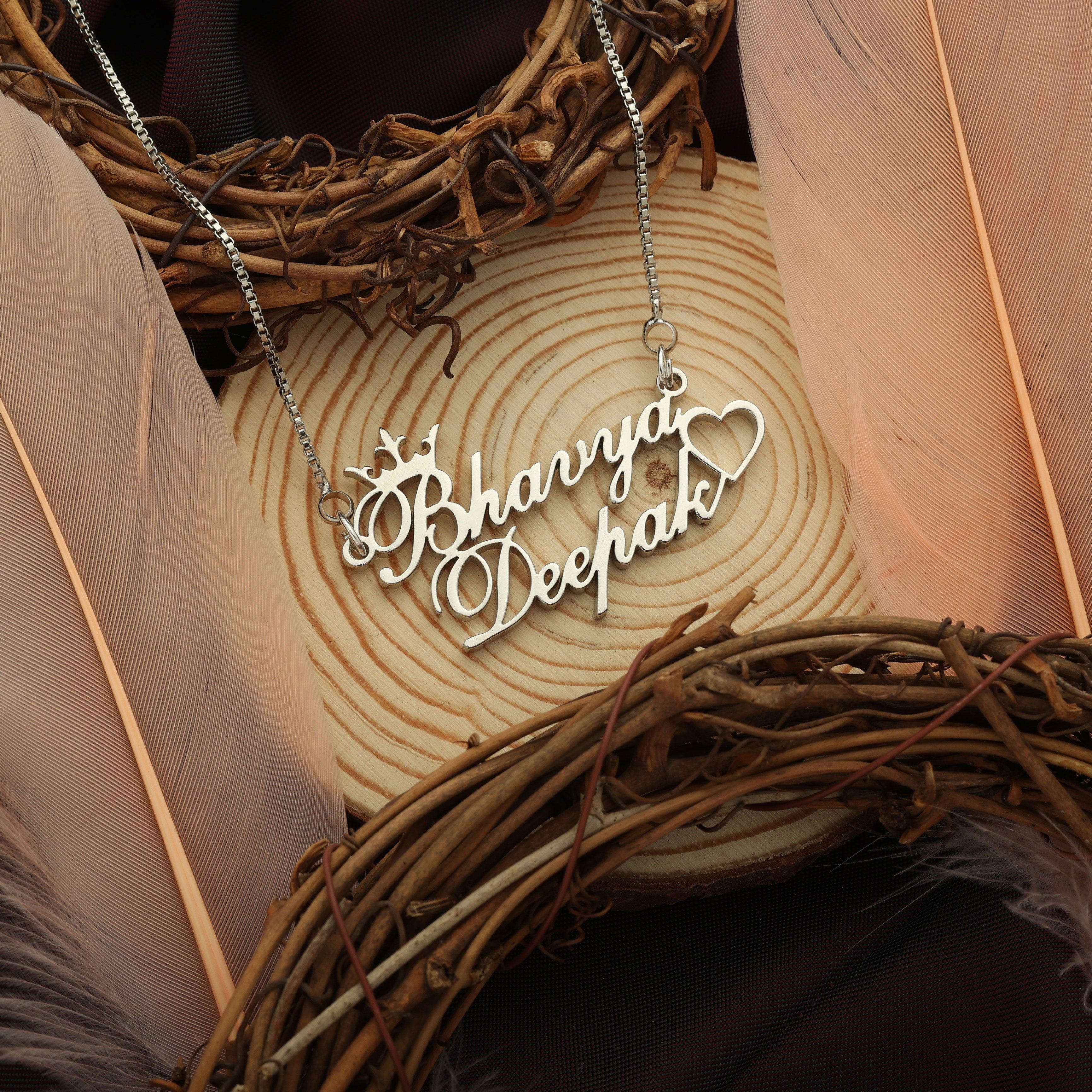 Crown Script Dual Name Necklace With Heart Accent Detail thumbnail 2