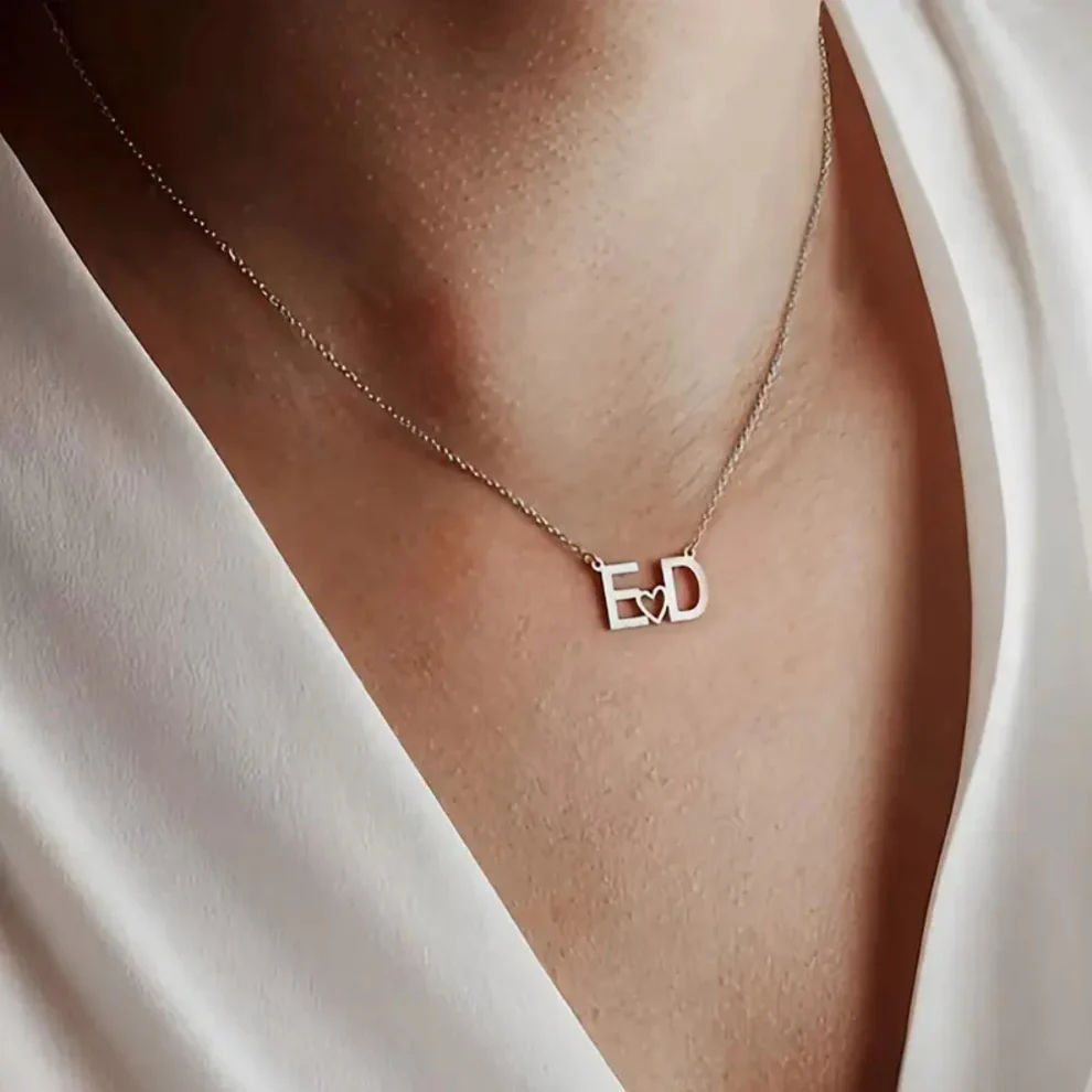 Minimalist Block Initial Necklace with Heart Spacer thumbnail 3