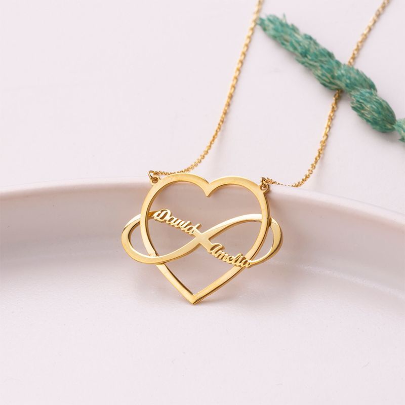 Infinity Heart Necklace With Dual Names And Curved Frame