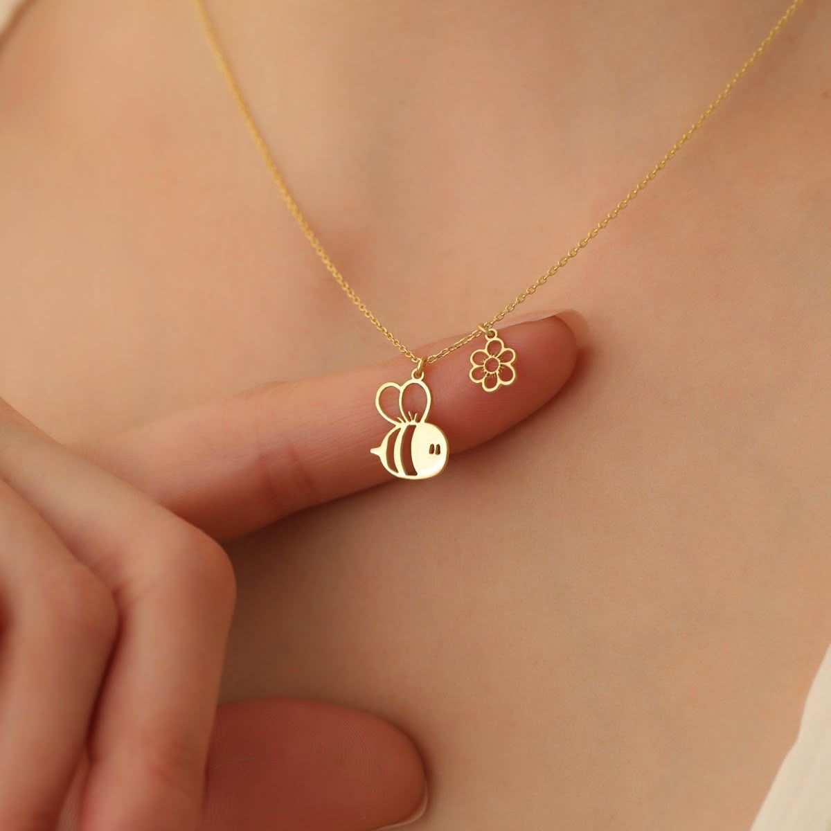 Whimsical Bee & Flower Charm Necklace