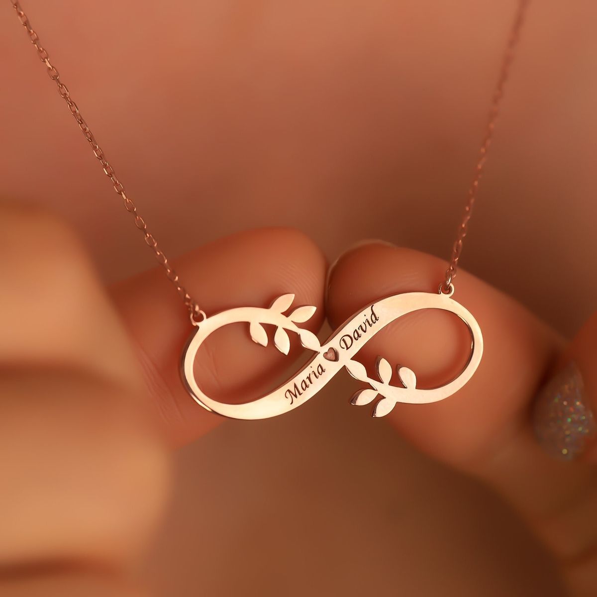 Infinity Leaf & Two Name Personalized Necklace