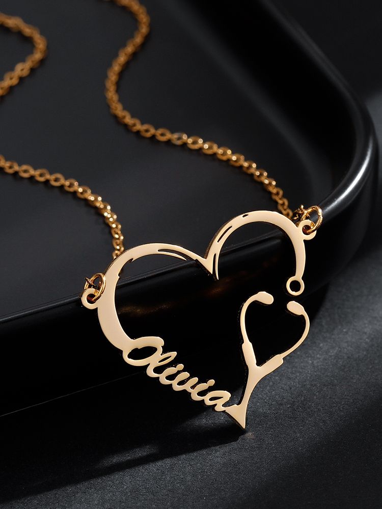 Personalized Stethoscope Heart Name Necklace
