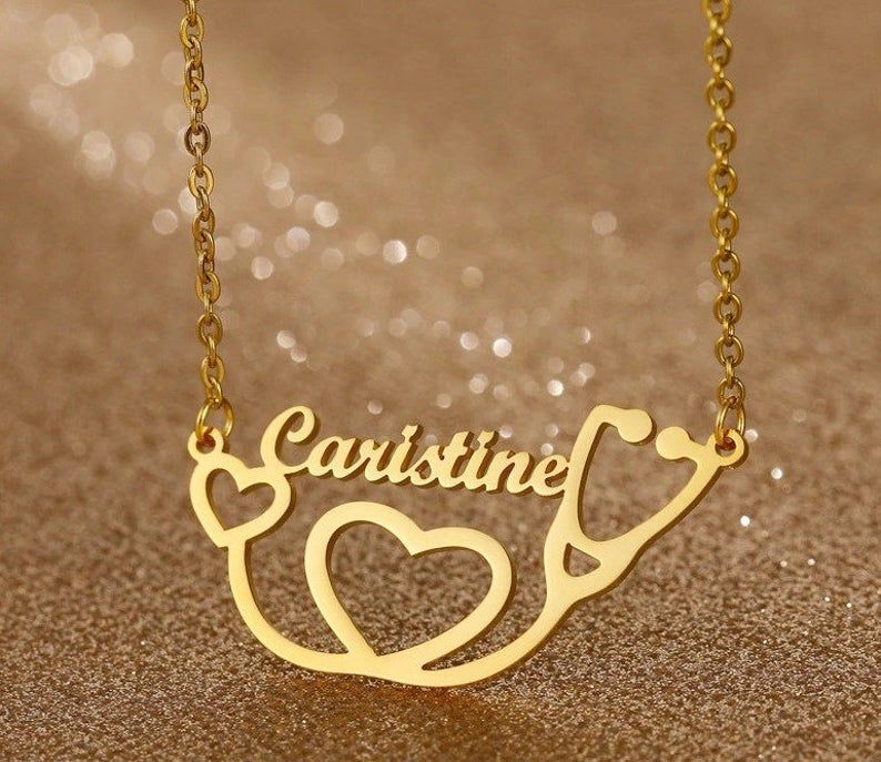 Personalized Stethoscope Name & Heart Necklace