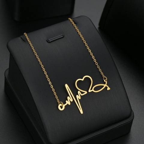 Heartbeat Line Necklace With Heart And Stethoscope Design