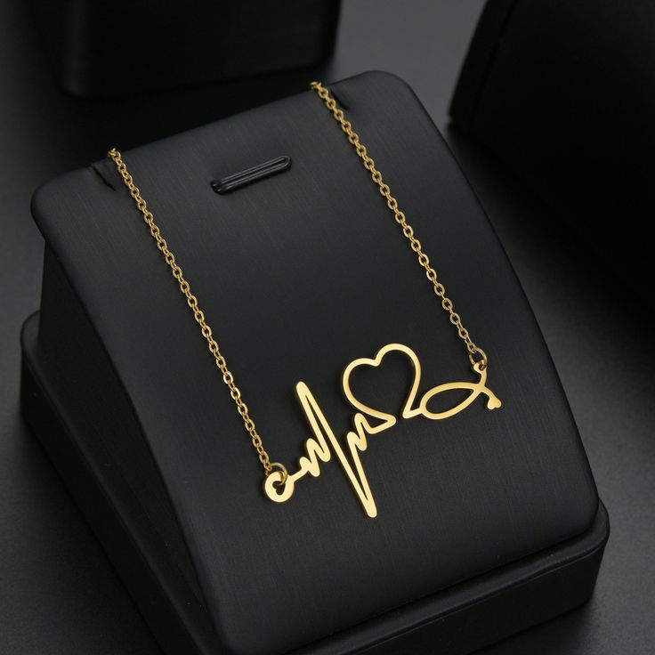 Heartbeat Line Necklace With Heart And Stethoscope Design