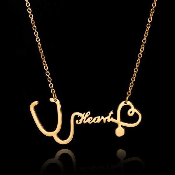 Stethoscope Script Heart Necklace - Image 1