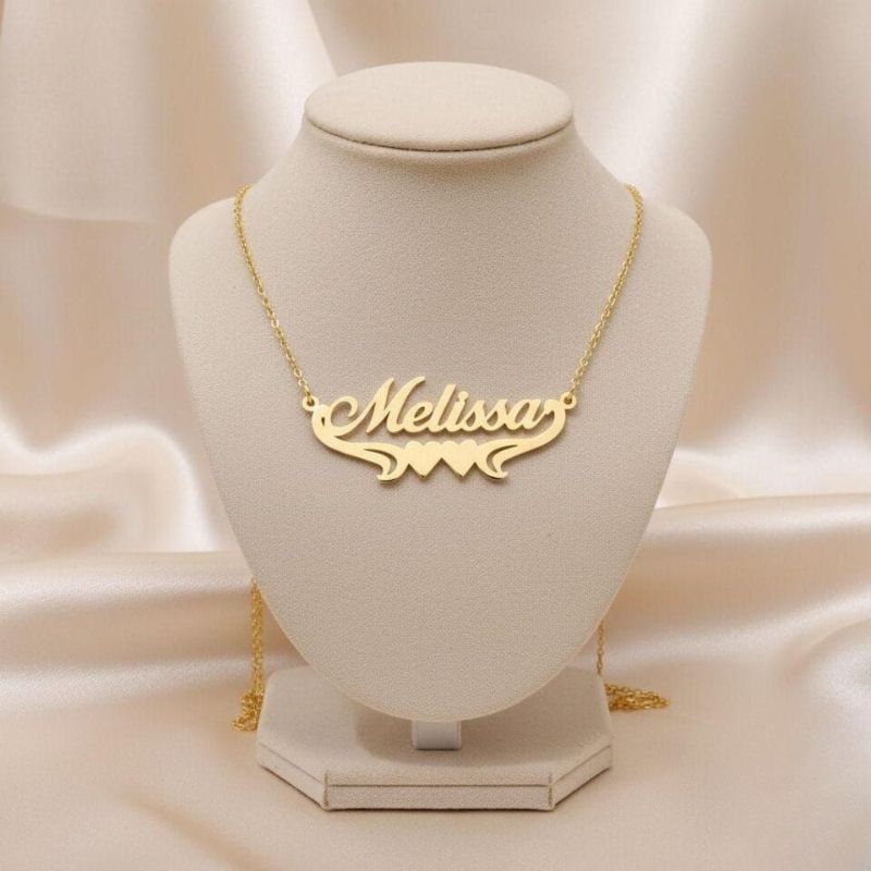 Romantic Two-Heart Script Name Necklace - Image 1