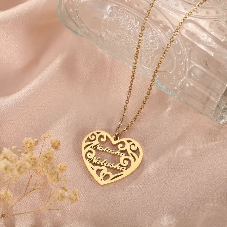 Filigree Heart Double Name Necklace