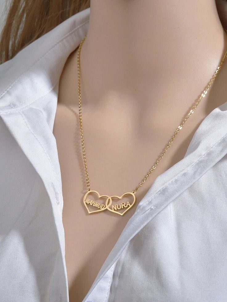Interlocking Two Heart Personalized Necklace