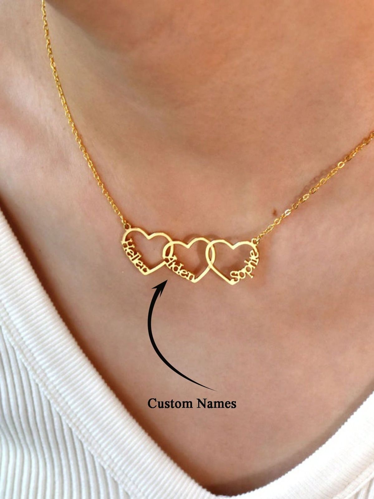 Interlinked Three Heart Personalized Necklace thumbnail 3