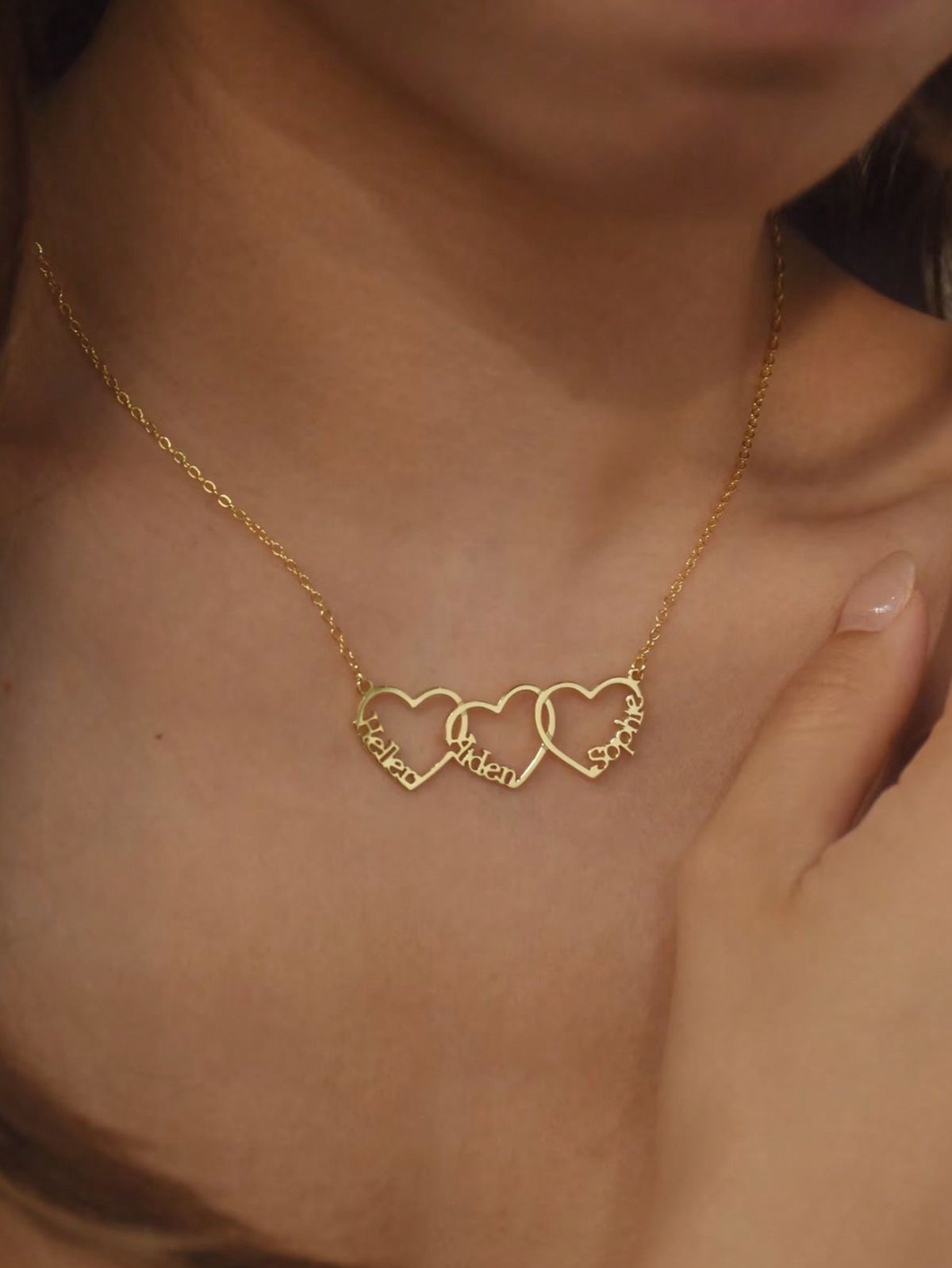 Interlinked Three Heart Personalized Necklace - Image 1