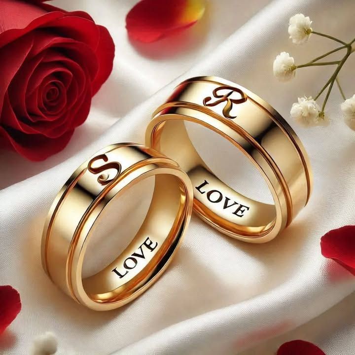 The Devotion Bands – Custom Initial Cut-Out & "LOVE" Engraved Couple Set - Image 1