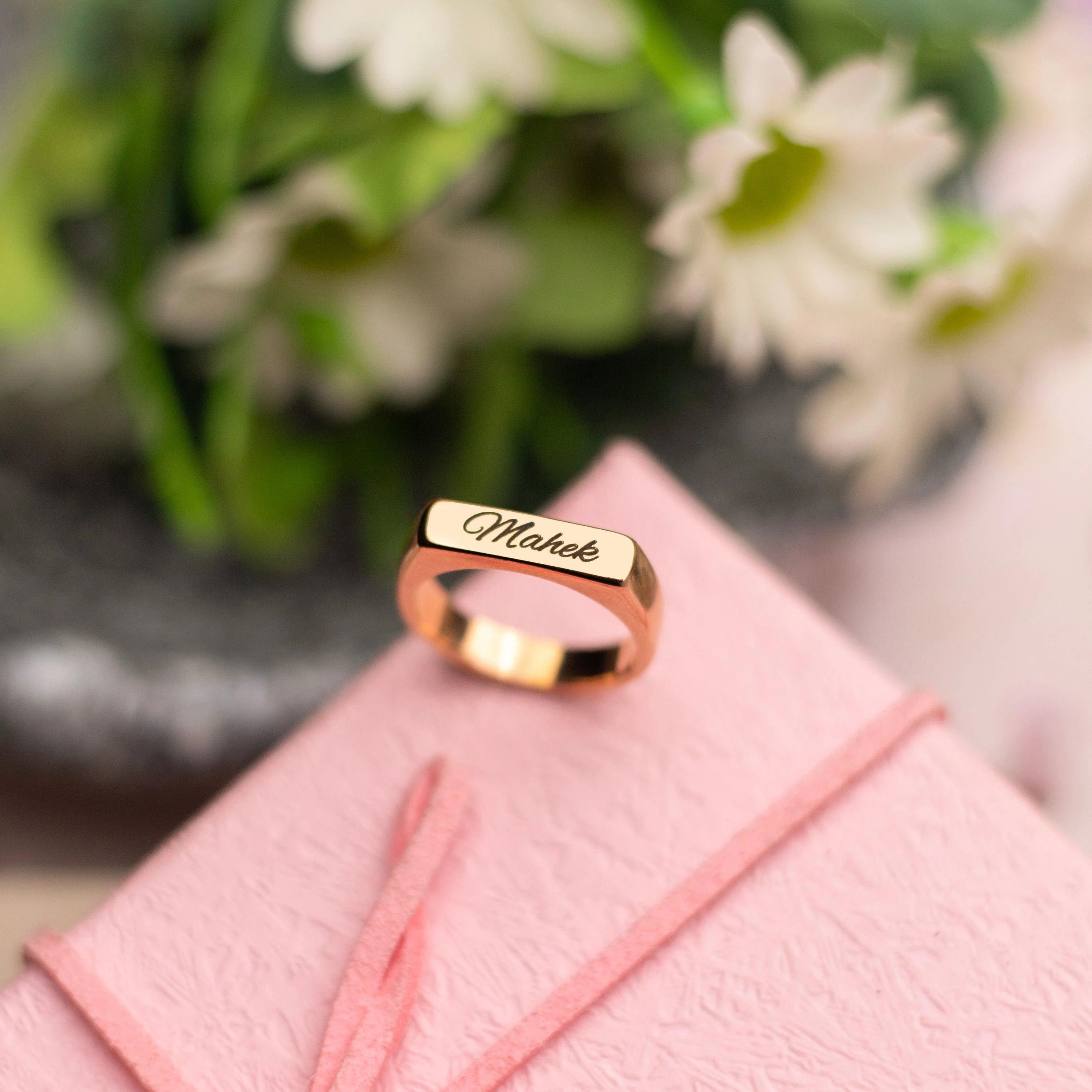 INZAVY Personalized Minimalist Bar Signet Ring thumbnail 3