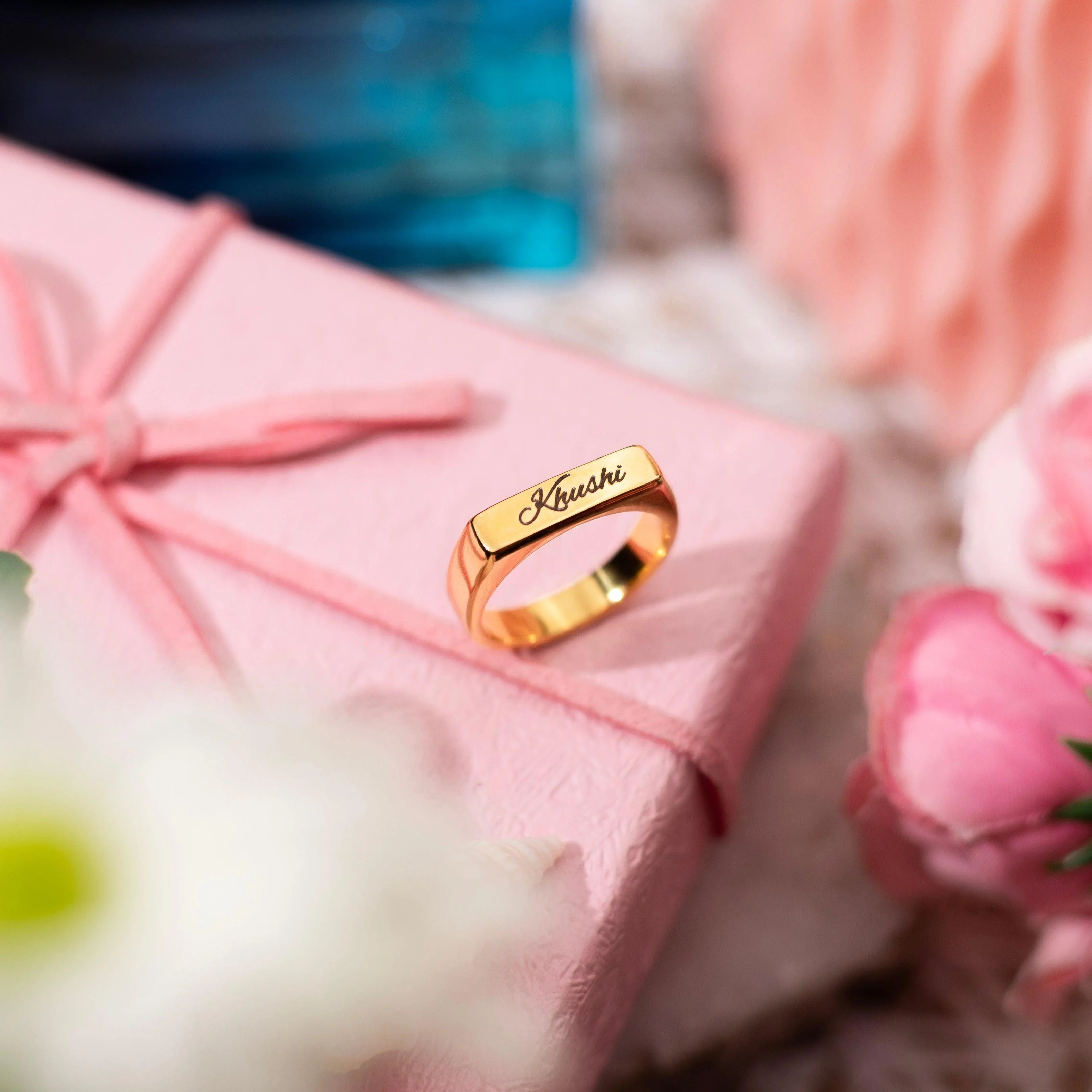 INZAVY Personalized Minimalist Bar Signet Ring - Image 1