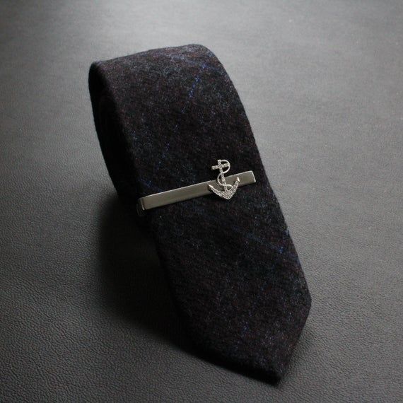 The Captain’s Anchor Tie Bar – Crystal-Accented Silver Anchor Silhouette - Image 1