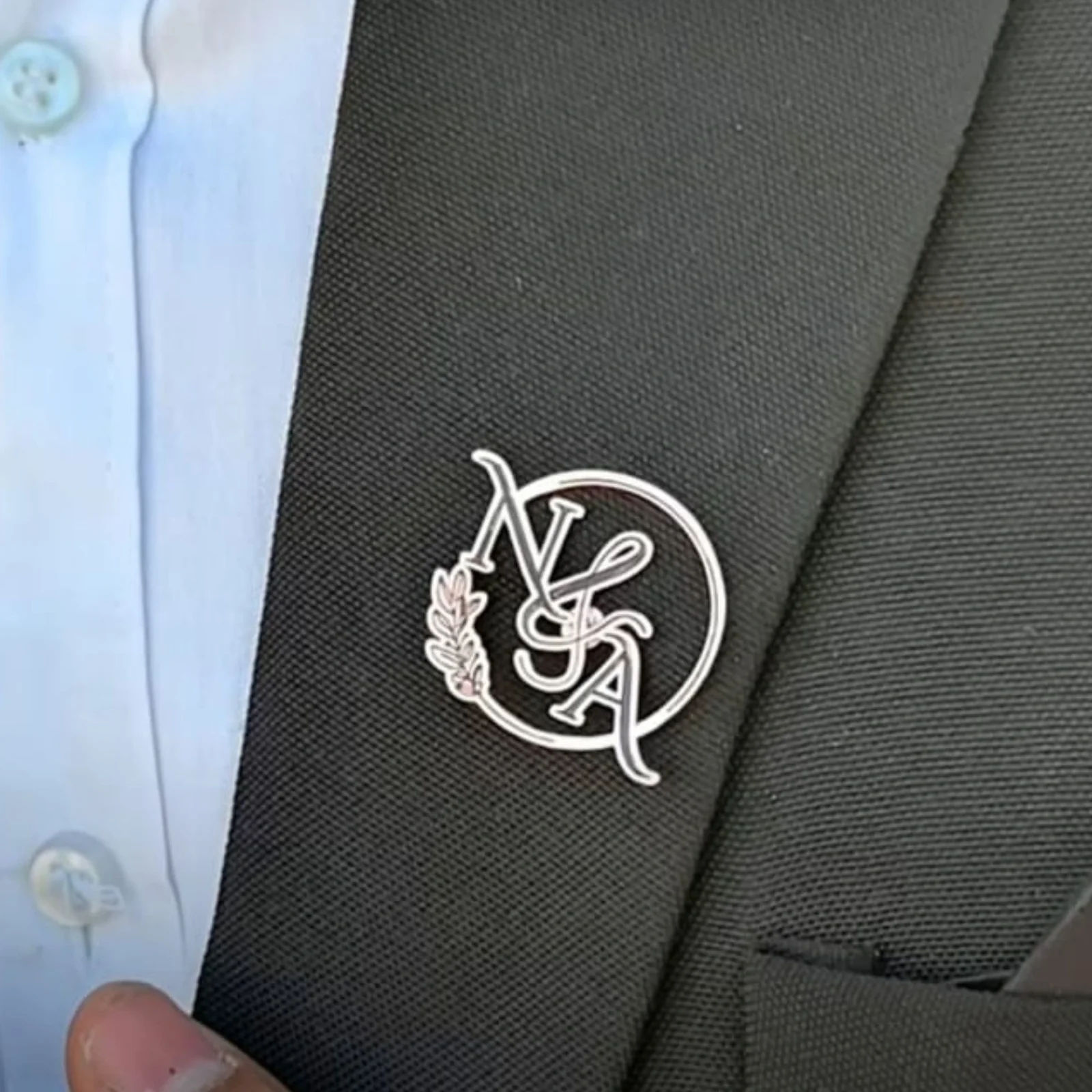 Customised Couple Initials Brooch, Deep Engraved Personalised Initial Pin for Men & Women - 4