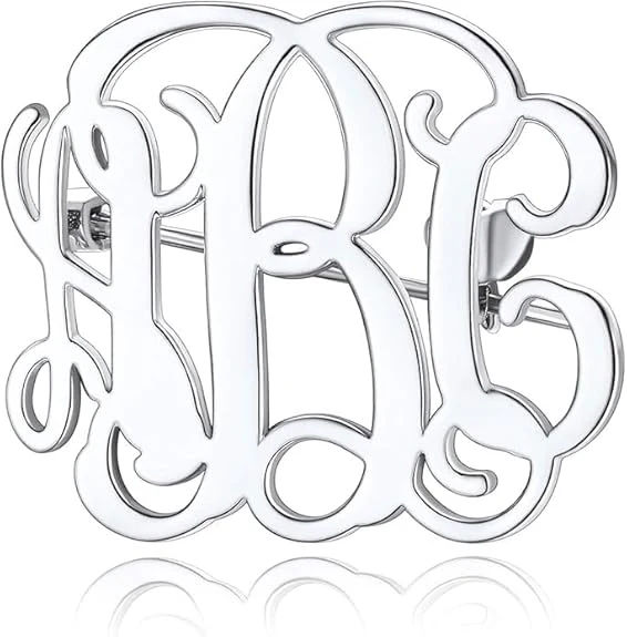 Customised Cursive Initial Monogram Brooch for Men and Women for Daily Wear - 3