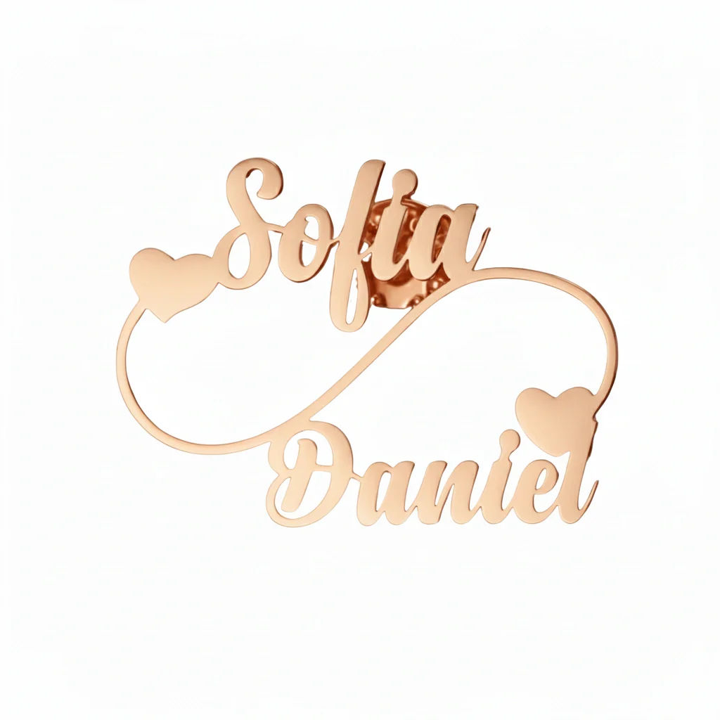 Customised Infinity Couple Name Brooch with Double Heart Design - 3