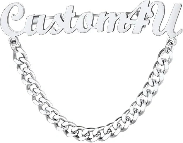 Customised Name Brooch with Thick Cubans Hanging Chain Men & Women - 2