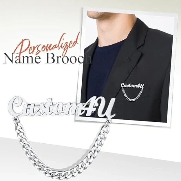 Customised Name Brooch with Thick Cubans Hanging Chain Men & Women - 5