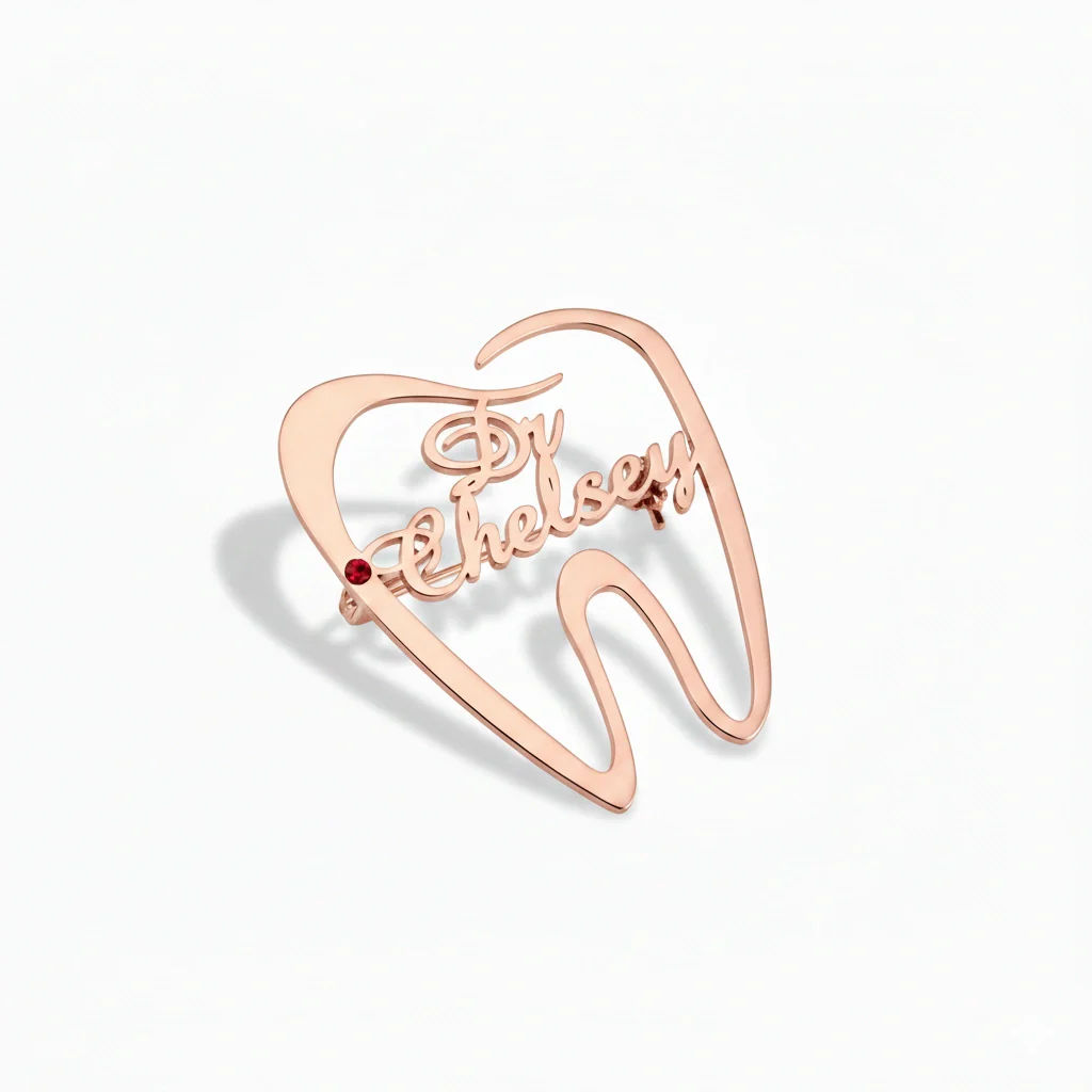 Customised Tooth Name Brooch with Red Stone Accent for Doctors - 3