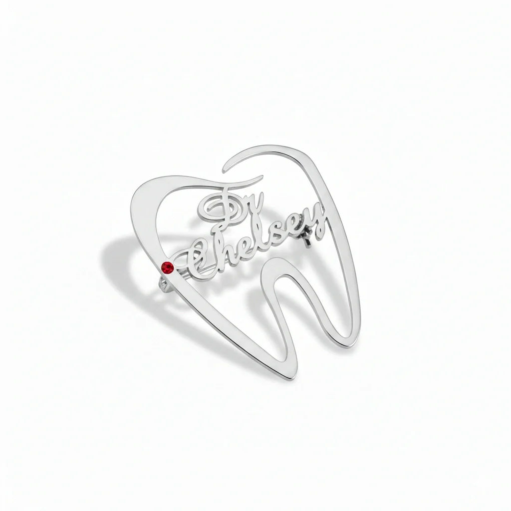 Customised Tooth Name Brooch with Red Stone Accent for Doctors - 2