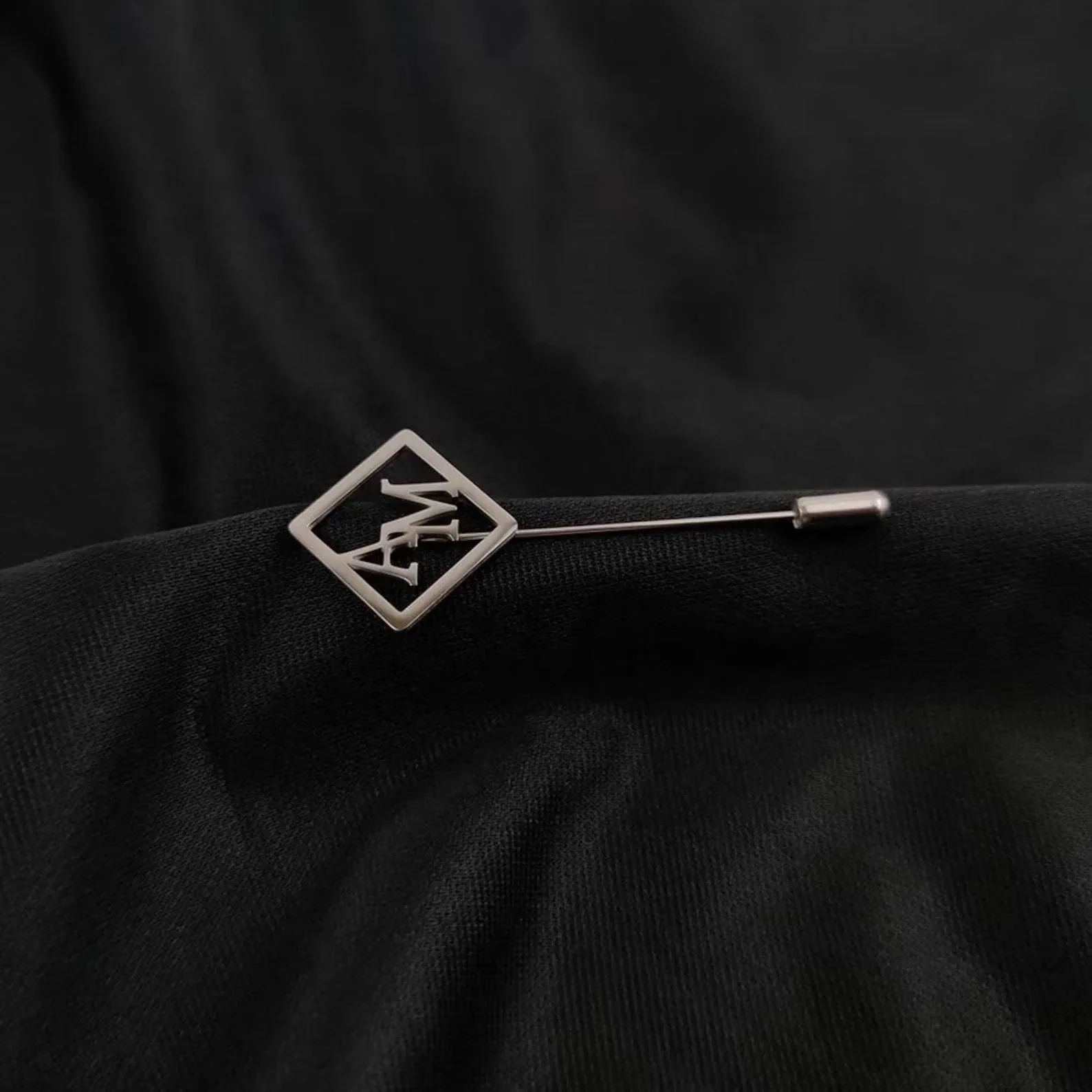 Customised Diamond Shape Initial Stick Brooch for Men's Blazers and Suits - 5