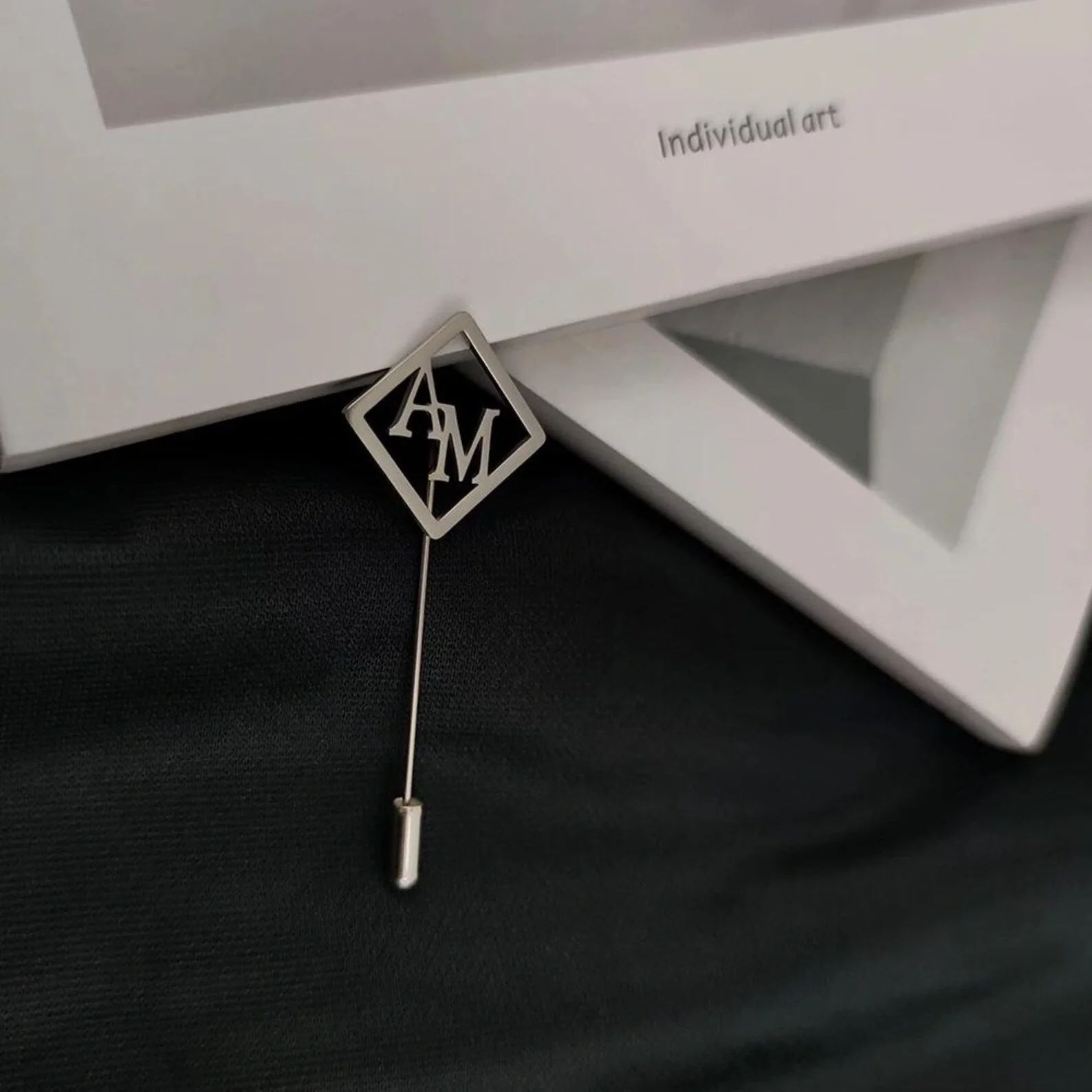 Customised Diamond Shape Initial Stick Brooch for Men's Blazers and Suits - 6
