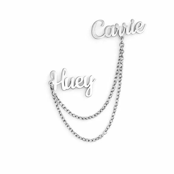 Personalised Couple Name Brooch with Elegant Hanging Double Chains - 2