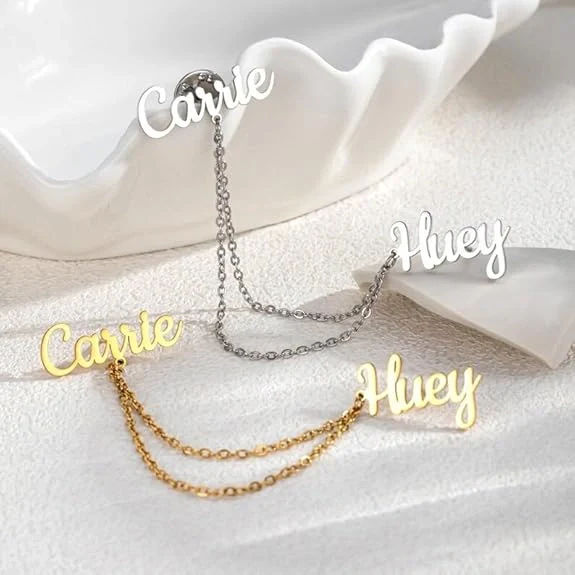 Personalised Couple Name Brooch with Elegant Hanging Double Chains - 7