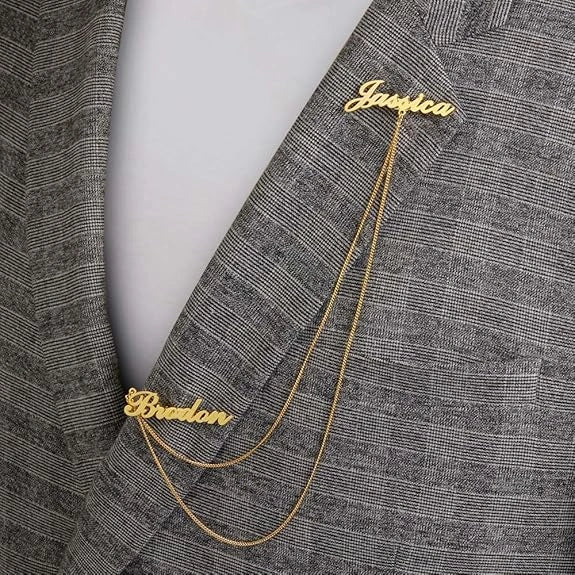 Personalised Double Name Brooch with Gold Chain | Stylish Gold Plated Coat Brooch for Blazer, Suit & Wedding - 7