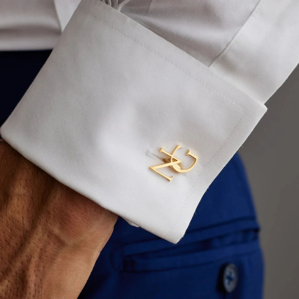 Customised Interlocking Dual Initials Monogram Cufflinks for Men Luxury Wedding and Formal Shirt Accessory - 5