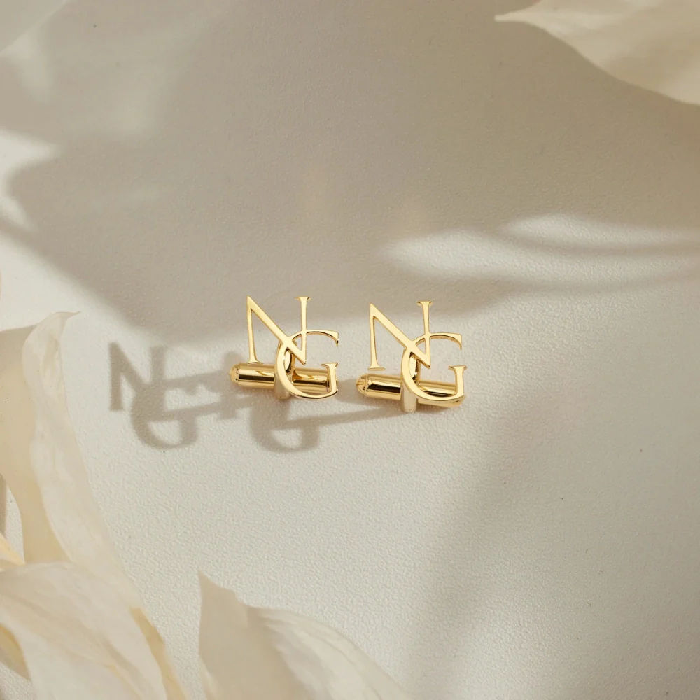 Customised Interlocking Dual Initials Monogram Cufflinks for Men Luxury Wedding and Formal Shirt Accessory - 8