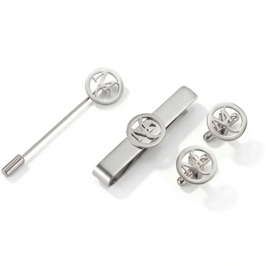 Customised Round Initials Cufflinks, Tie Pin and Lapel Pin, Men’s Accessory Combo Set - 2