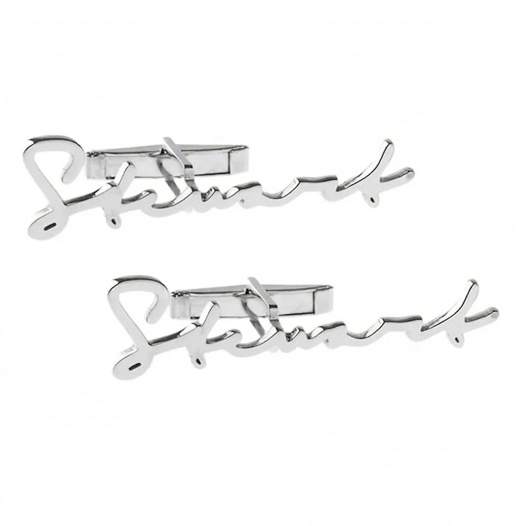 Custom Signature Style Name Handwritten Script Cufflinks for Men's Wear - 2
