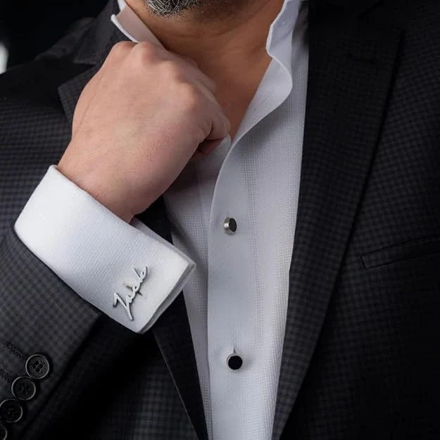 Custom Signature Style Name Handwritten Script Cufflinks for Men's Wear - 4