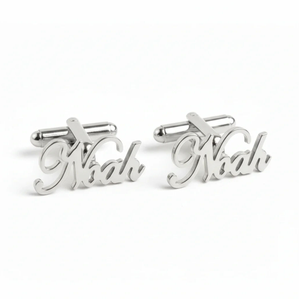 Customised Cursive Name Script Luxury Cufflinks, Elegant Formal Gift for Wedding and Groom - 2