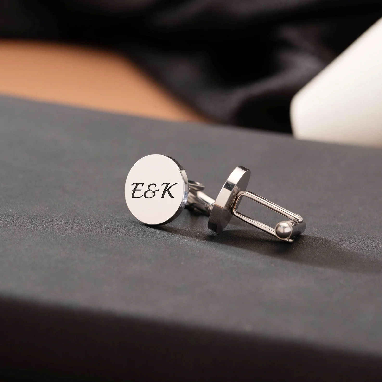 Customised Engraved Round Name Initials Cufflinks, Premium Gift for Men - 5